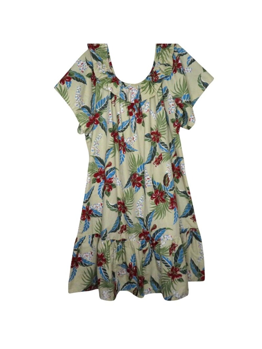Vintage Hilo Hattie Womens Hawaiian Floral Ruffled Short Sleeve Dress 4X Hawaii